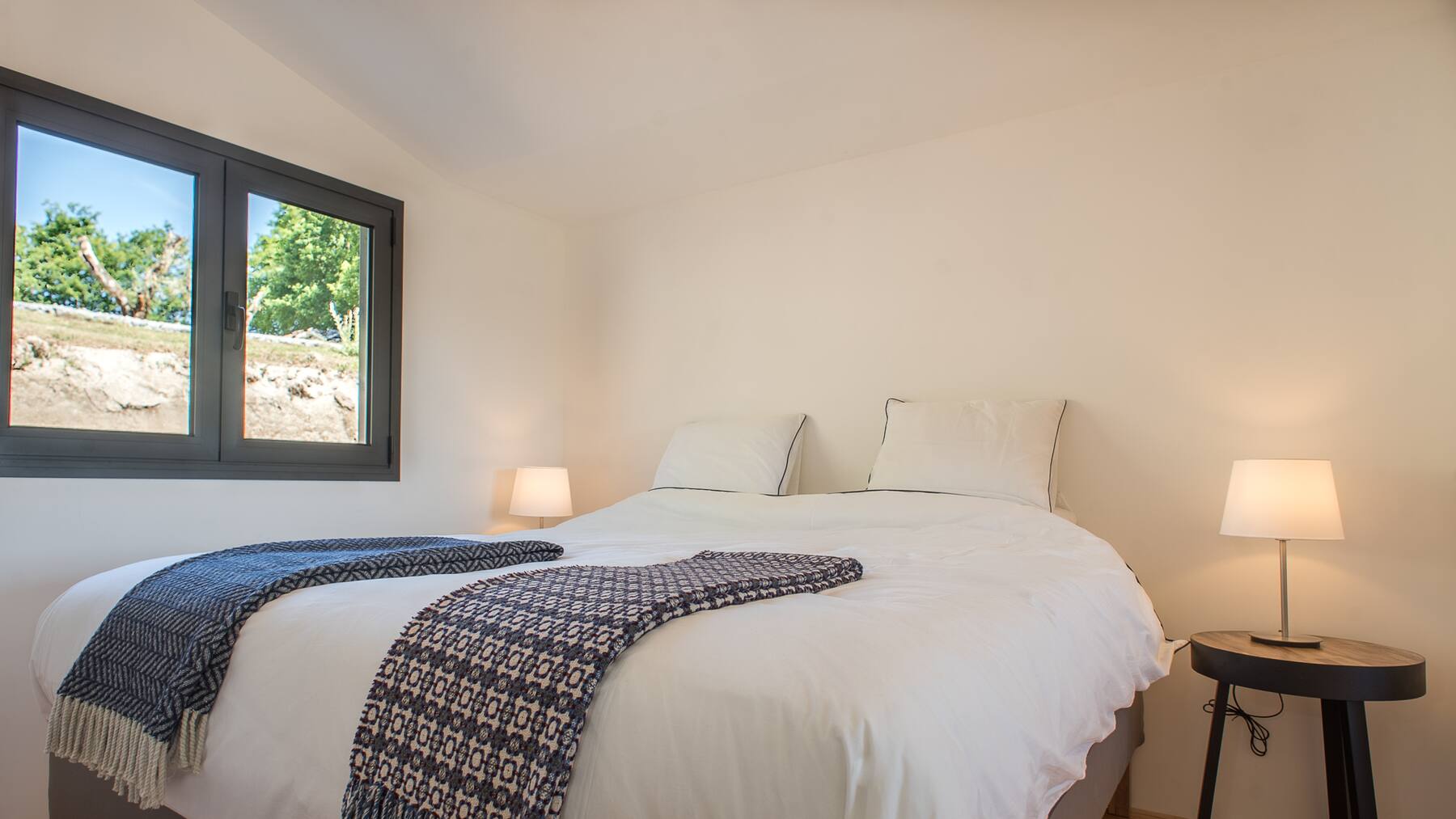A peaceful bedroom with garden view